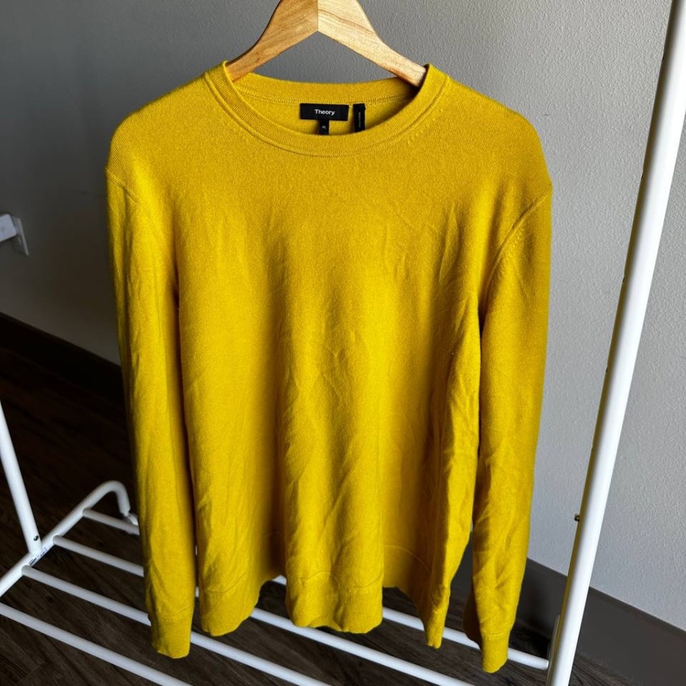 Theory Cashmere Sweater Long Sleeve Pullover Yellow Size XL